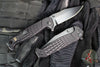 Half Face Blades- Crow Folder/Flipper- Button Lock- Anodized Black Monolithic Aluminum Handle- Grenade Stippled Grip- Black Nitride S45VN Blade