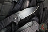 Half Face Blades- Crow Folder/Flipper- Button Lock- Anodized Black Monolithic Aluminum Handle- Grenade Stippled Grip- Black Nitride S45VN Blade