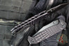 Half Face Blades- Crow Folder/Flipper- Button Lock- Anodized Black Monolithic Aluminum Handle- Grenade Stippled Grip- Black Nitride S45VN Blade