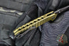 Half Face Blades- Crow Folder/Flipper- Button Lock- Anodized OD Green Monolithic Aluminum Handle- Grenade Stippled Grip- Black Nitride S45VN Blade