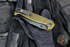 Half Face Blades- Crow Folder/Flipper- Button Lock- Anodized OD Green Monolithic Aluminum Handle- Grenade Stippled Grip- Black Nitride S45VN Blade