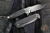Half Face Blades- Disaster Folder/Flipper- Button Lock- Anodized Black Monolithic Aluminum Handle- Dimpled Grip- Black Nitride S45VN Blade- Deep Carry Clip