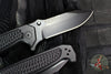 Half Face Blades- Disaster Folder/Flipper- Button Lock- Anodized Black Monolithic Aluminum Handle- Dimpled Grip- Black Nitride S45VN Blade- Deep Carry Clip