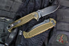 Half Face Blades- Disaster Folder/Flipper- Button Lock- Anodized OD Green Monolithic Aluminum Handle- Dimpled Grip- Black Nitride S45VN Blade- Deep Carry Clip