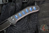 Half Face Blades- Kwaiken Folder/Flipper- Button Lock- Anodized Black Monolithic Aluminum Handle- Blue Camoquartz Inlay- Black Nitride S45VN Blade