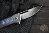Half Face Blades- Kwaiken Folder/Flipper- Button Lock- Anodized Black Monolithic Aluminum Handle- Blue Camoquartz Inlay- Black Nitride S45VN Blade