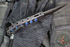Half Face Blades- Kwaiken Folder/Flipper- Button Lock- Anodized Black Monolithic Aluminum Handle- Blue Camoquartz Inlay- Black Nitride S45VN Blade
