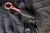 Half Face Blades- Ringstrike Fixed Blade- Rockwork Textured- Red With Patriot Splatter Cerakoted Blade