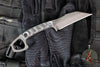Half Face Blades- SHPOS Fixed Blade- Textured Black Micarta Handle Scales- Acid Etch S45VN Blade