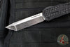 Heretic Custom Colossus OTF Auto Knife- Tanto Edge- Black with Black Python inlay- Vegas Forge Damascus Blade SN 17