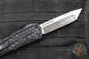 Heretic Custom Colossus OTF Auto Knife- Tanto Edge- Black with Black Python inlay- Vegas Forge Damascus Blade SN 17