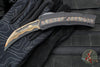 Heretic Custom ROC OTF Auto- Single Edge- Black Handle With Fat Carbon Brass & Copper Snakeskin Inlay- Hand Ground Baker Forge Tiger Gomai Damascus Blade SN021