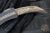 Heretic Custom ROC OTF Auto- Single Edge- Black Handle With Fat Carbon Brass & Copper Snakeskin Inlay- Hand Ground Baker Forge Tiger Gomai Damascus Blade SN021