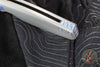 Holt Bladeworks Morpheus Flipper- Feather Pattern Titanium- Burnished In The Nude Titanium Handles- VANAX Near Mirror Blade Finish SN1879