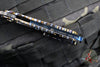 Marfione Custom Warhound Flipper- Polished And Flamed Titanium Handle- Vegas Forge Reptilian Damascus Blade- Blue Hardware