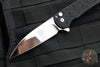 Protech Custom Malibu Flipper- 2024 001- Wharncliffe- Black "Nexus" 25th Anniversary Patterned Handle- Mike Irie Compound Ground Mirror Polished Blade