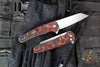 Protech Malibu Flipper- Reverse Tanto- Del Fuego Finished Handle- Black Lip Pearl Inlaid Button- Stonewash Magnacut Blade 5401-DF