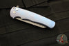 Protech Custom Malibu Flipper- Reverse Tanto- Blue Anodized Titanium Handle- Vegas Forge Razorwire Damascus Blade