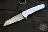 Protech Custom Malibu Flipper- Reverse Tanto- Blue Anodized Titanium Handle- Vegas Forge Razorwire Damascus Blade