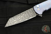 Protech Custom Malibu Flipper- Reverse Tanto- Blue Anodized Titanium Handle- Vegas Forge Razorwire Damascus Blade