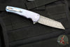 Protech Custom Malibu Flipper- Reverse Tanto- Blue Anodized Titanium Handle- Vegas Forge Razorwire Damascus Blade