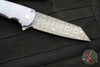Protech Custom Malibu Flipper- Reverse Tanto- Blue Anodized Titanium Handle- Vegas Forge Razorwire Damascus Blade