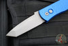 Protech Emerson CQC7 Out The Side Auto (OTS) Knife- Tanto Edge Chisel Ground- Blue Jigged Textured Handle- Blasted Blade- Deep Carry Clip E7T05-BLUE