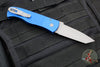 Protech Emerson CQC7 Out The Side Auto (OTS) Knife- Tanto Edge Chisel Ground- Blue Jigged Textured Handle- Blasted Blade- Deep Carry Clip E7T05-BLUE