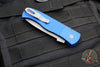 Protech Emerson CQC7 Out The Side Auto (OTS) Knife- Tanto Edge Chisel Ground- Blue Jigged Textured Handle- Blasted Blade- Deep Carry Clip E7T05-BLUE