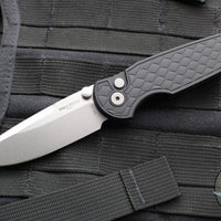 Protech TR-3 Integrity- Manual Button Lock Knife- Reptile Pattern Black Handle- Stonewash S35VN Steel Blade INT105-Reptile