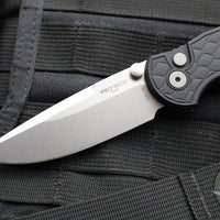 Protech TR-3 Integrity- Manual Button Lock Knife- Reptile Pattern Black Handle- Stonewash S35VN Steel Blade INT105-Reptile