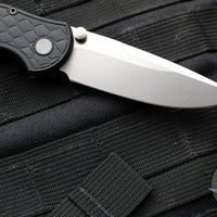 Protech TR-3 Integrity- Manual Button Lock Knife- Reptile Pattern Black Handle- Stonewash S35VN Steel Blade INT105-Reptile