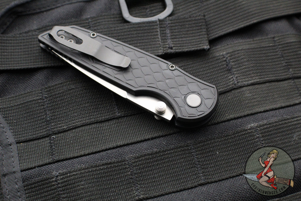 Protech TR-3 Integrity- Manual Button Lock Knife- Reptile Pattern Black Handle- Stonewash S35VN Steel Blade INT105-Reptile