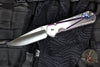 Chris Reeve Large Sebenza 31- Drop Point- Unique Graphic Titanium Handle- Amethyst Cabochon Inlay- Stonewash Magnacut Blade L31-1408-0136 V8
