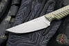 RMJ Unmei Fixed Blade Knife- Tungsten Finished- Dirty Olive Green G-10 Handle