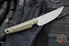 RMJ Unmei Fixed Blade Knife- Tungsten Finished- Dirty Olive Green G-10 Handle