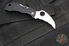 Spyderco Manbug Lockback Knife- Hawkbill Edge- Black Handle- Satin Full Serrated Blade MBHBS