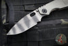 Strider Knives SnG Folder- Drop Point- Gray Finished Aluminum Flag Handle- Flamed Titanium Lock Side- Tiger Strip Finished CTS-XHP Steel Blade
