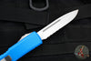 Microtech Ultratech OTF Knife- Single Edge- Blue Handle- Stonewash Part Serrated Blade 121-11 BL
