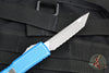 Microtech Ultratech OTF Knife- Tanto Edge- Distressed Blue Handle- Stonewash Full Serrated Blade 123-12 DBL