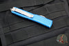 Microtech Ultratech OTF Knife- Tanto Edge- Distressed Blue Handle- Stonewash Full Serrated Blade 123-12 DBL