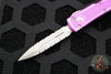 Microtech UTX-70 OTF Knife- Double Edge- Distressed Violet Handle- Double Full Serrated Apocalyptic Blade 147-D12 DVI