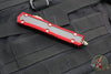 Microtech Makora- Double Edge- Red Handle With Carbon Fiber Inlay- Bronzed Plain Edge 206-13 RDCFIS