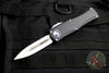 PREOWNED- Microtech Hera OTF Knife- Double Edge- Black Handle- Stonewash Full Serrated Blade 702-12 PREOWNED