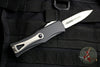 PREOWNED- Microtech Hera OTF Knife- Double Edge- Black Handle- Stonewash Full Serrated Blade 702-12 PREOWNED