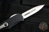 PREOWNED- Microtech Hera OTF Knife- Double Edge- Black Handle- Stonewash Full Serrated Blade 702-12 PREOWNED