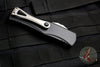 PREOWNED- Microtech Hera OTF Knife- Double Edge- Black Handle- Stonewash Full Serrated Blade 702-12 PREOWNED