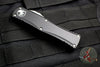 PREOWNED- Microtech Hera OTF Knife- Double Edge- Black Handle- Stonewash Full Serrated Blade 702-12 PREOWNED