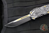 Microtech Hera OTF Knife- Single Edge- With Special Source Artwork Two-Tone Black Blade with Gold Accents and HW 703-1 TSOS