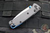 Benchmade Mini Bugout- Carbon Fiber Handle- Stonewash Plain Edge- Blue Thumbstud and Backspacer 533-3